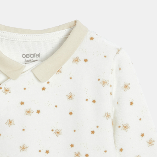 Baby boy's beige velvet star sleepsuit
