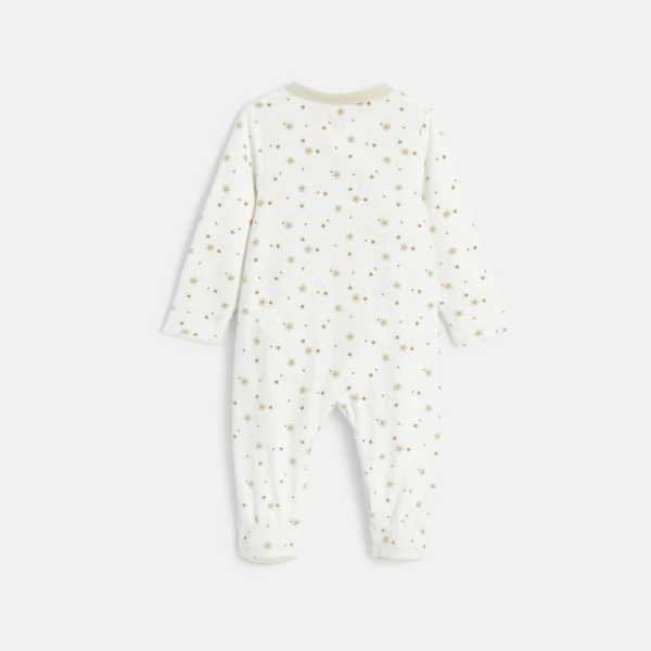 Baby boy's beige velvet star sleepsuit