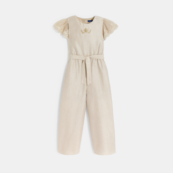 Girl's beige sequinned linen jumpsuit