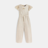 Girl's beige sequinned linen jumpsuit