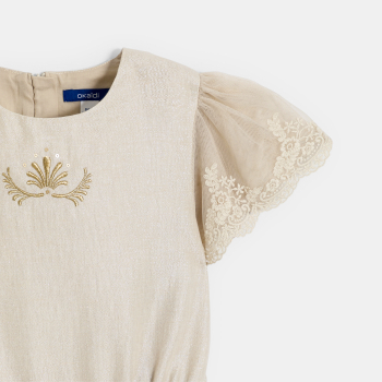 Girl's beige sequinned linen jumpsuit