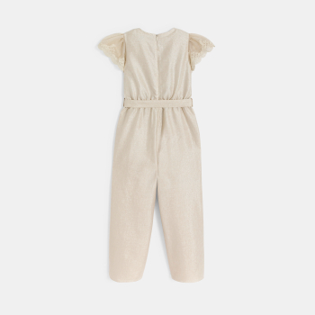 Girl's beige sequinned linen jumpsuit