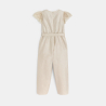 Girl's beige sequinned linen jumpsuit