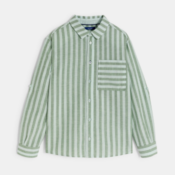 Chemise rayée en lin vert Garçon