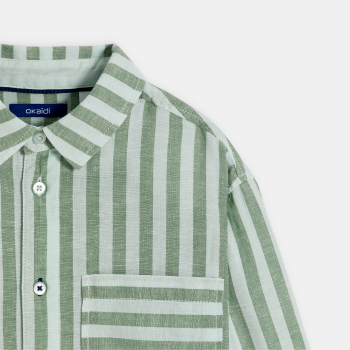 Chemise rayée en lin vert Garçon