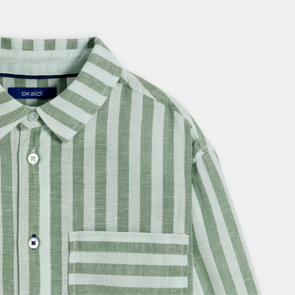 Chemise rayée en lin vert Garçon