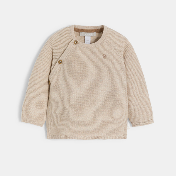 Baby boy's wrap-around beige knitted jumper