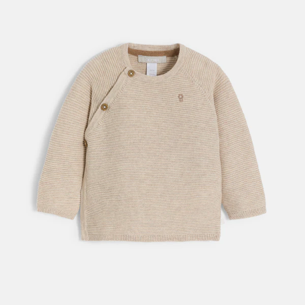 Baby boy's wrap-around beige knitted jumper