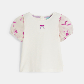 Baby girl's white T-shirt with embroidered sleeves