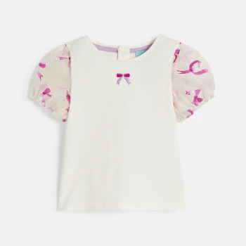 T-shirt manches fantaisie brodées blanc bébé fille