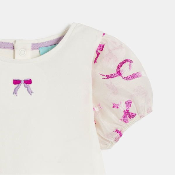 Baby girl's white T-shirt with embroidered sleeves