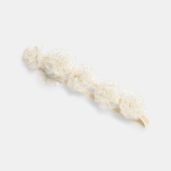 Baby girl's white tulle floral headband