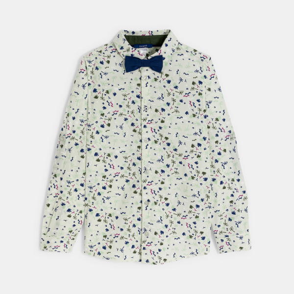 Boy's green printed shirt + bow tie