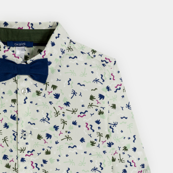 Boy's green printed shirt + bow tie