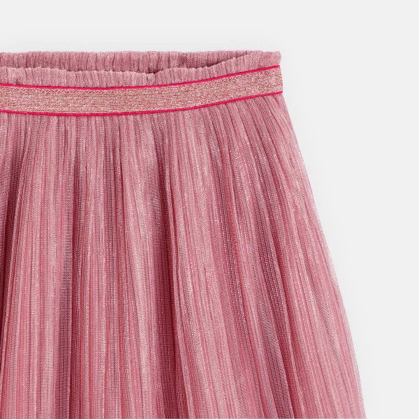 Girl's pink glitter pleated midi skirt