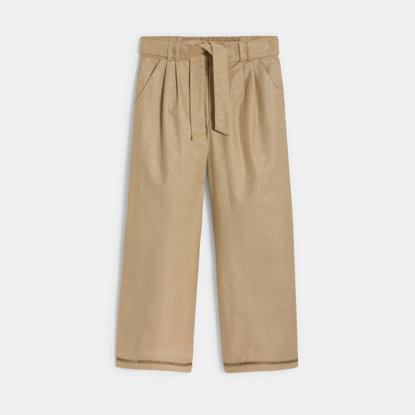 Girl's sand-coloured sparkly wide-leg trousers