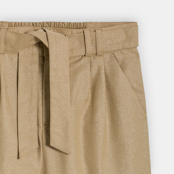 Girl's sand-coloured sparkly wide-leg trousers