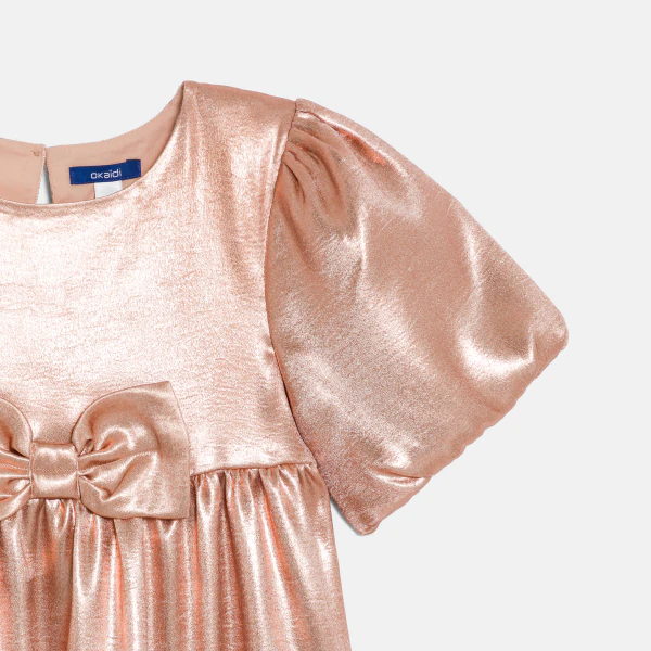 Girl's pink sparkly crêpe dress with balloon sleeves