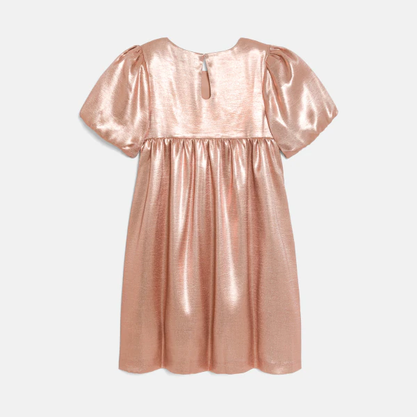 Girl's pink sparkly crêpe dress with balloon sleeves