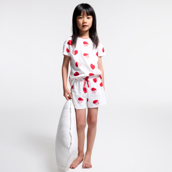 Girls' white heart print shorty pyjamas