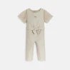 Combi longue irisée manches courtes brodées beige bébé fille