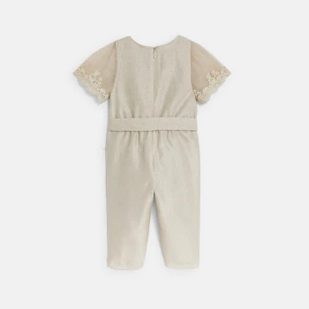 Combi longue irisée manches courtes brodées beige bébé fille