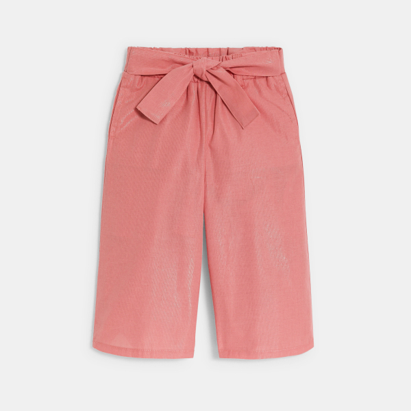 Baby girl's shiny pink wide-leg trousers with bow