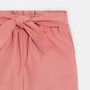 Baby girl's shiny pink wide-leg trousers with bow