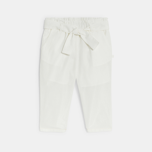 Baby girl's white high-rise flowing trousers