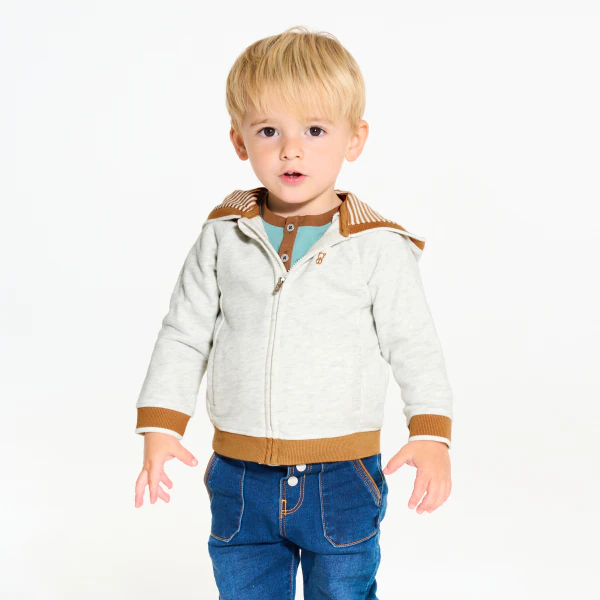 Sweat zippé molleton à capuche gris bébé garçon