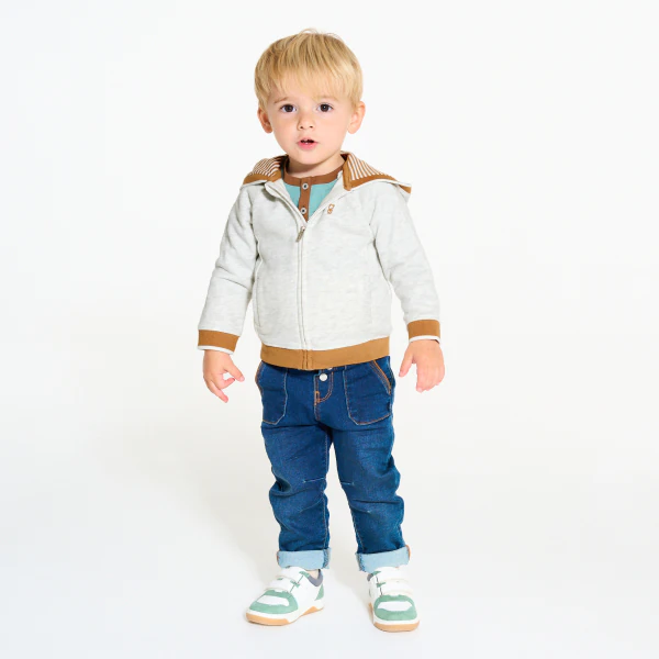 Sweat zippé molleton à capuche gris bébé garçon