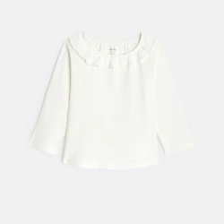 T-shirt manches longues coton pointelle blanc bébé fille