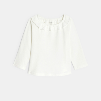 Baby girl's white pointelle long-sleeve T-shirt