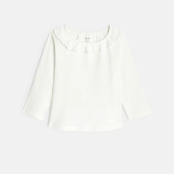 Baby girl's white pointelle long-sleeve T-shirt