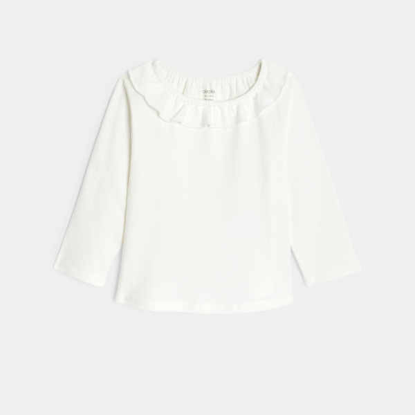 Baby girl's white pointelle long-sleeve T-shirt