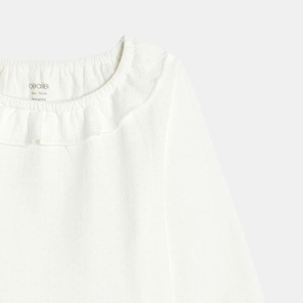Baby girl's white pointelle long-sleeve T-shirt