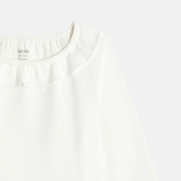 T-shirt manches longues coton pointelle blanc bébé fille