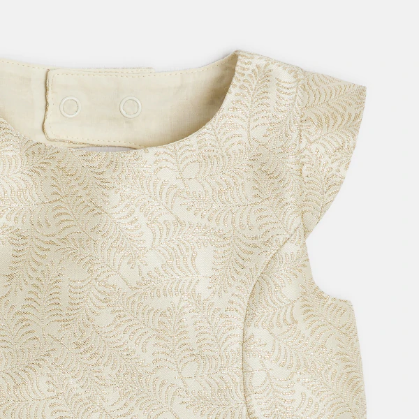 Baby girl's elegant beige sparkly jacquard dress