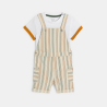 Baby boy's brown striped short overalls and T-shirt
