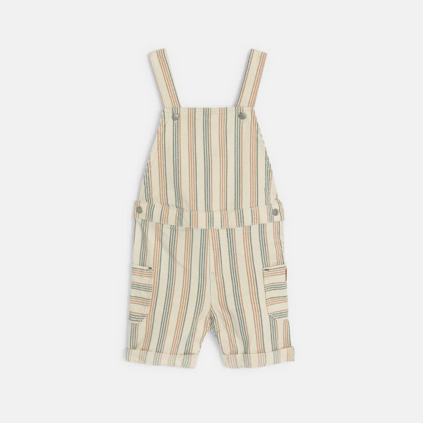 Baby boy's brown striped short overalls and T-shirt