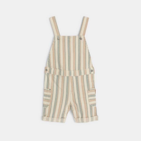 Salopette courte rayée et t-shirt marron bébé garçon