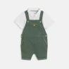 Baby boy's green short dungarees and polo shirt