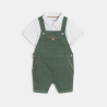 Salopette courte verte et polo bébé garçon