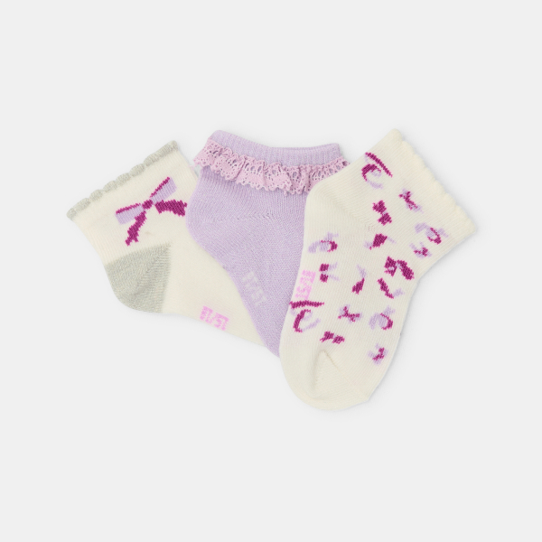Baby girl's mauve bow print socks (set of 3)