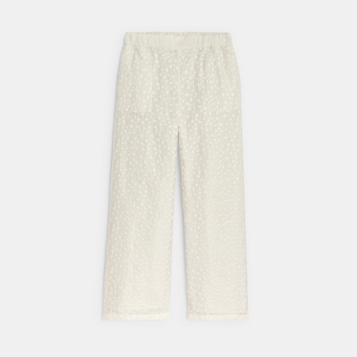 Girl's white embroidered wide-leg trousers