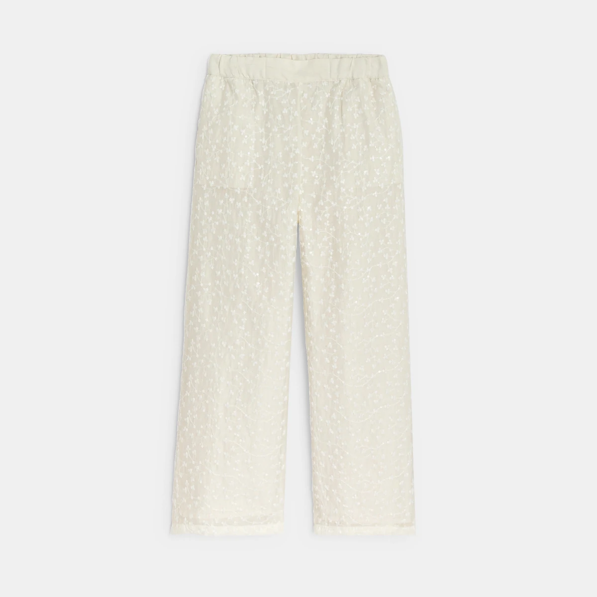 Girl's white embroidered wide-leg trousers