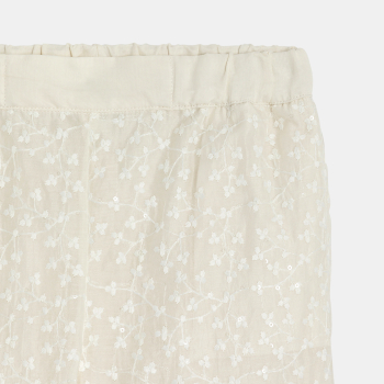 Pantalon large brodé blanc Fille