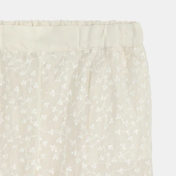 Pantalon large brodé blanc Fille
