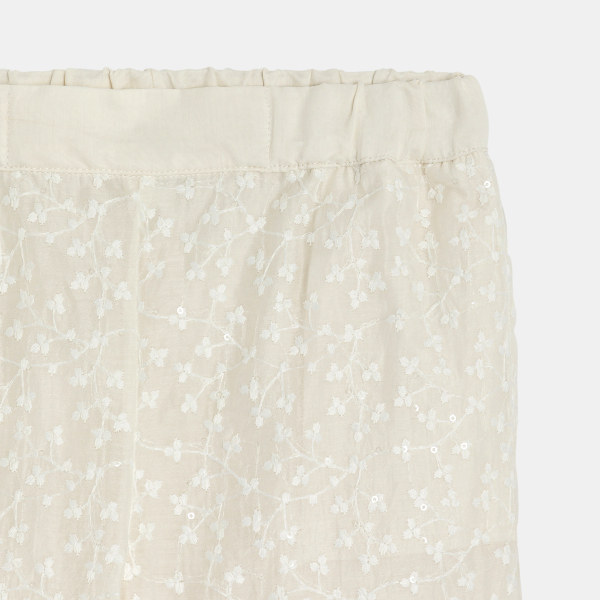 Pantalon large brodé blanc Fille