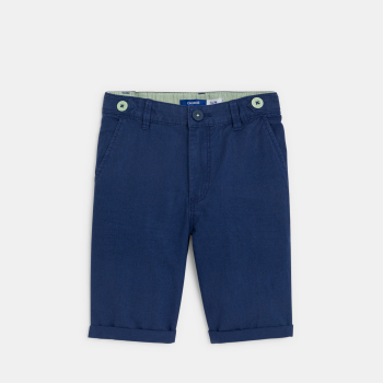 Boy's slim-fit navy blue canvas Bermuda shorts